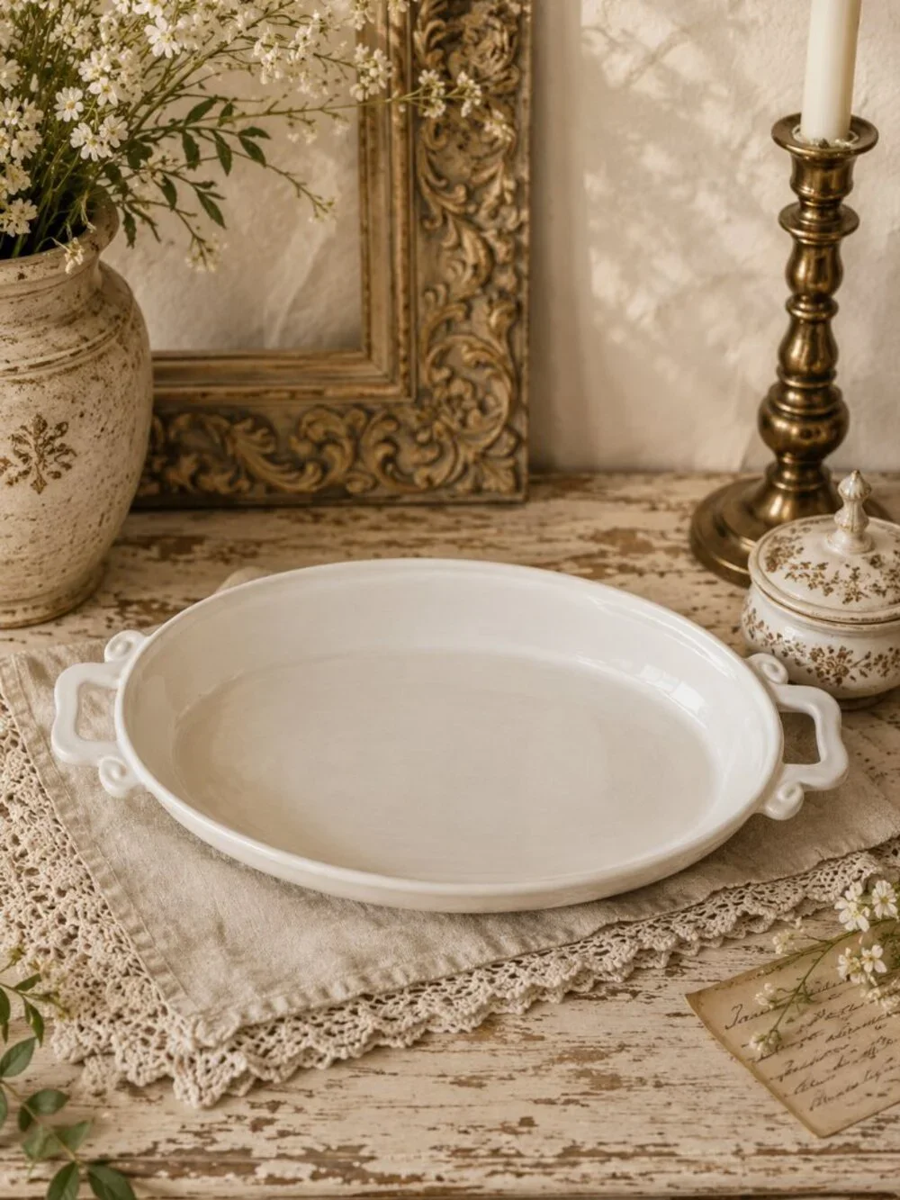 Italian Tavola Bella Baking Dish Casserole Stoneware With Scroll-Shaped Handles